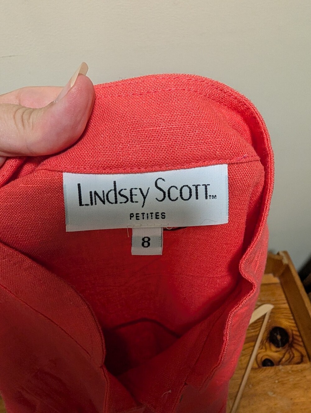 Lindsey Scott Petites 8 Coral Red Linen Button Front Midi Dress Vintage - Picture 2 of 6